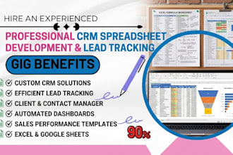 develop crm spreadsheet, client manager, lead tracking, sales log template