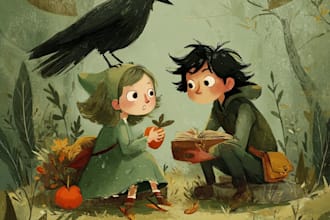 draw magical fantasy children book illustrations