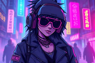 create a custom cyberpunk character illustration with futuristic neon style
