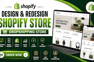 design and redesign shopify store, build dropshipping store and shopify website