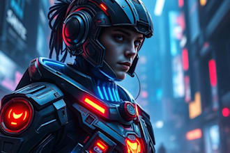 create a professional cyberpunk character illustration in neon style