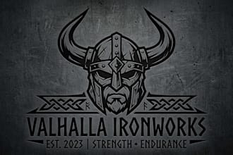 design a bold and powerful viking helmet logo for your brand