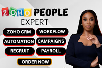 set up zoho people, CRM, automation, workflow, recruit and payroll