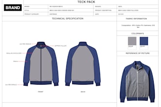 design a professional apparel tech pack for clothing manufacturing