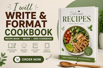 write and format your cookbook recipe book, ebook, kids cookbook professional