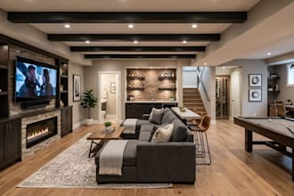 design 3d  realistic home basement, cinema, gym, bar and lounge design