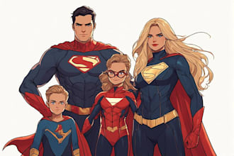draw comic style family superhero artwork for you