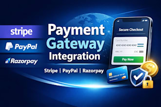 integrate stripe, paypal or any payment gateway into your website
