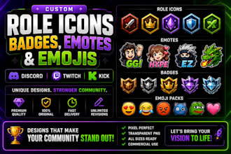 design role icons badges emotes and emojis for discord twitch and kick