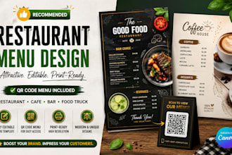 create an editable canva restaurant menu with qr code in 24 hours