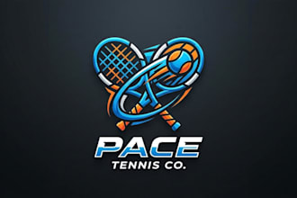 design a modern and sporty tennis rackets logo for your brand