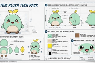 design plushie reference sheet tech pack plush toy stuffed animal design concept