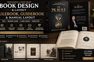design rpg board game, card game rule book, guidebook and manual layout