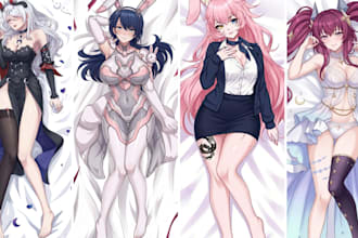 draw custom anime dakimakura art and body pillow for your oc, anime character