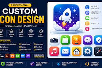 design custom launcher icon icon, game icon, UI icon, favicon and website icon