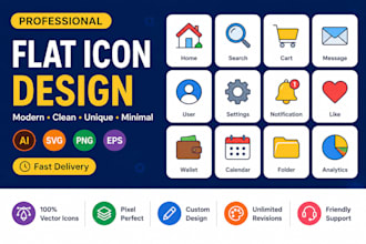 design a custom flat icons for mobile apps, websites, and digital platforms
