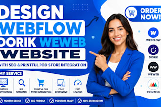 design webflow dorik weweb website with seo and printful pod store integration