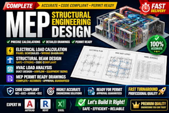 electrical load calculation, structural beam design, hvac analysis, mep drawing