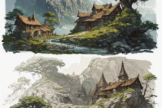 design detailed fantasy landscapes and environments