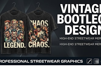 design professional vintage bootleg t shirt designs for your streetwear brand