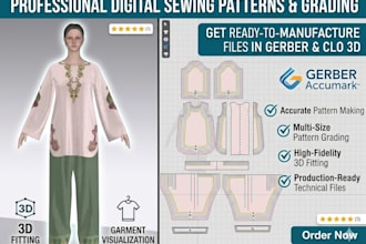 create digital sewing pattern and grading in gerber and clo 3d