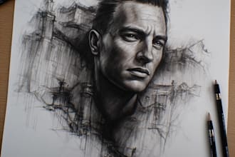 sketch a rough charcoal pencil portrait drawing for you