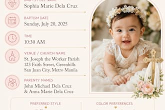 design beautiful baptism invitations in classic, modern, or cute style
