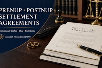 be your US attorney to draft a prenup, postnup, or settlement agreement