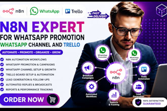 be your n8n expert for whatsapp promotion whatsapp channel and trello