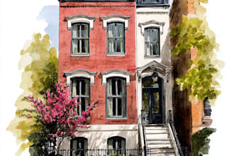 paint custom digital watercolor house, home building portrait illustrations