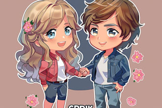 draw cute couple chibi illustration