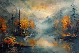 paint landscape in real oil painting on canvas