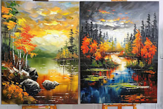 paint a real landscape oil painting on canvas