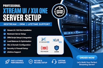 setup xtream ui, xuione server, restream services, drm script with lifetime, SSL