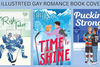 do romance book cover illustration, romantasy, sport romance, ebook cover design