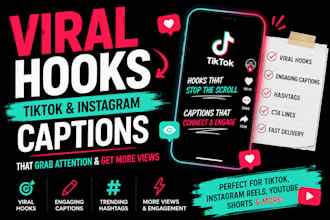 write viral hooks and captions for tiktok and instagram