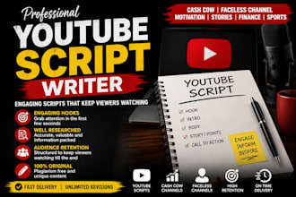 write engaging youtube scripts for cash cow and faceless channels