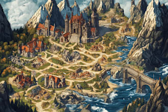 do medieval fantasy map, isometric vector map illustration