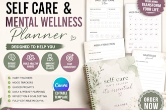 design structured self care and mental wellness planner in canva