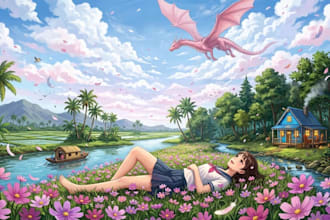 create dreamy anime fantasy ai art in mid journey style