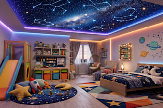 design 3d interior toddler room, playroom, teenager room, kindergarten for kids