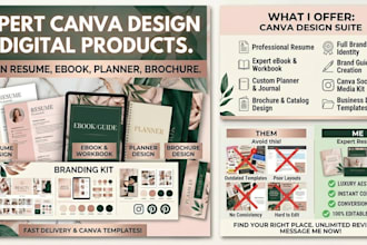 design canva resume, ebook, planner, brochure and branding documents