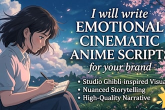 write emotional cinematic anime scripts and visual stories for your brand