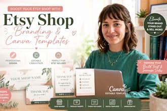 design etsy shop branding kit canva templates banner and product inserts