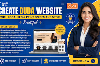 create duda website with local seo and print on demand setup printiful