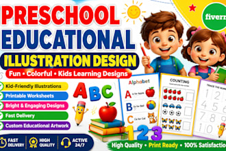 create preschool educational illustrations and worksheet with canva