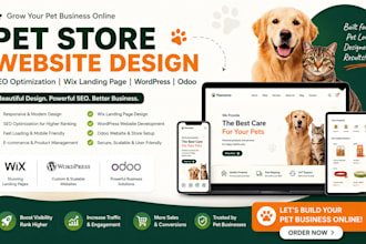 build pet store SEO optimization wix landing page wordpress odoo website design