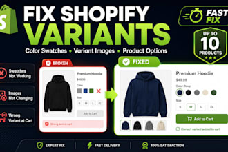fix shopify product variants color swatches and variant images