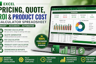 create excel pricing, quote, ROI and product cost calculator spreadsheet