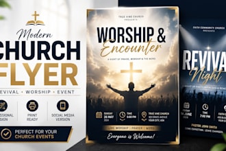 design modern church revival church event worship night flyer